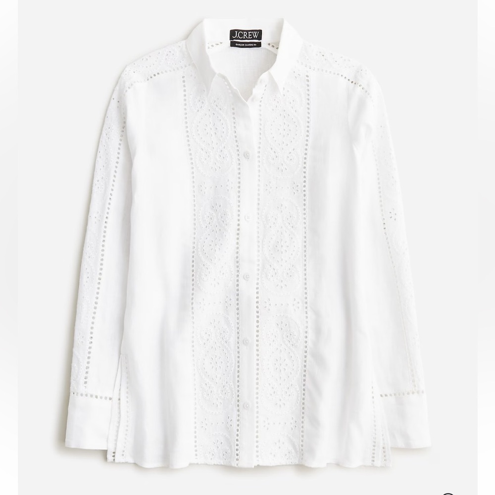 J. Crew Garçon Classic Shirt in Eyelet Linen, White, size 12 NWT - Picture 4 of 8